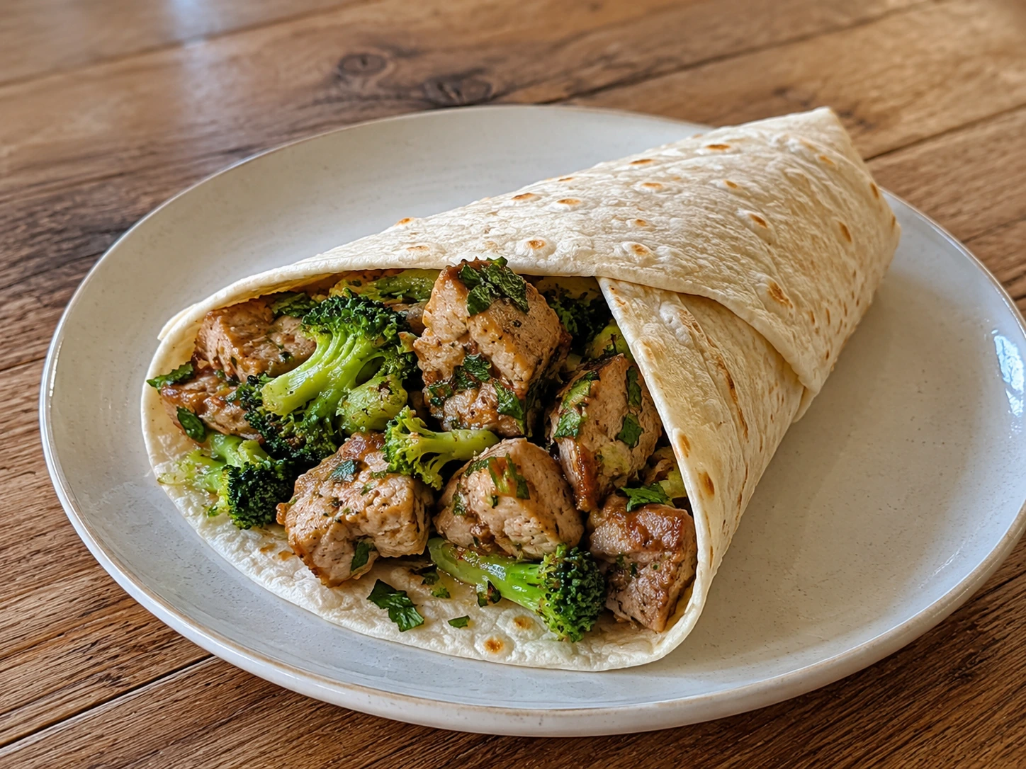 Tortilla sertéscomb petrezselymesen brokkolival tálalva